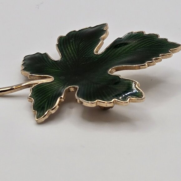 VTG Brooch GoldTone Maple Leaf Green Enamel Fairy Cottage Core Boho Canadian Pin - Picture 7 of 14